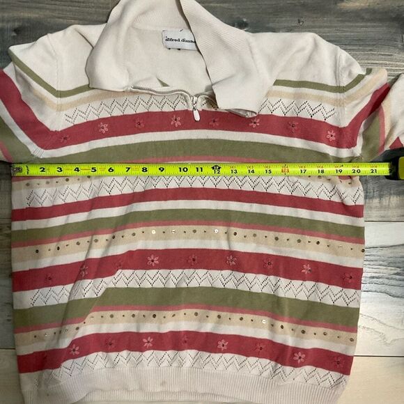 Alfred Dunner collared , v-neck half zip sweater striped size large - Picture 6 of 11